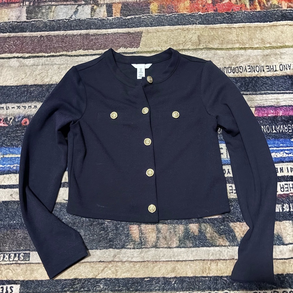H&M Black Cropped Jacket with Gold Buttons small